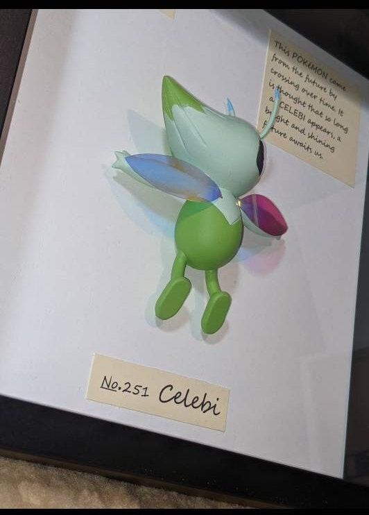 handmade Celebi inspired pokemon taxidermy